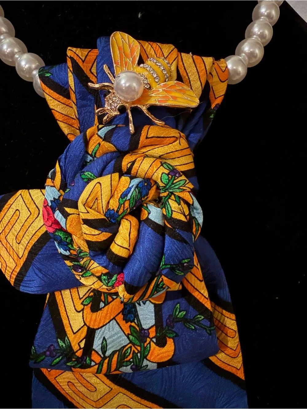 Silk-Inspired Blue and Yellow Patterned Necklace Tie